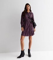 New Look Purple Ditsy Floral Long Sleeve Mini Shirt Dress